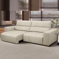 Sofá Retrátil Reclinável Para Sala 3 Lugares 230cm Bari L06 Couro Off White - Lyam Decor - 6