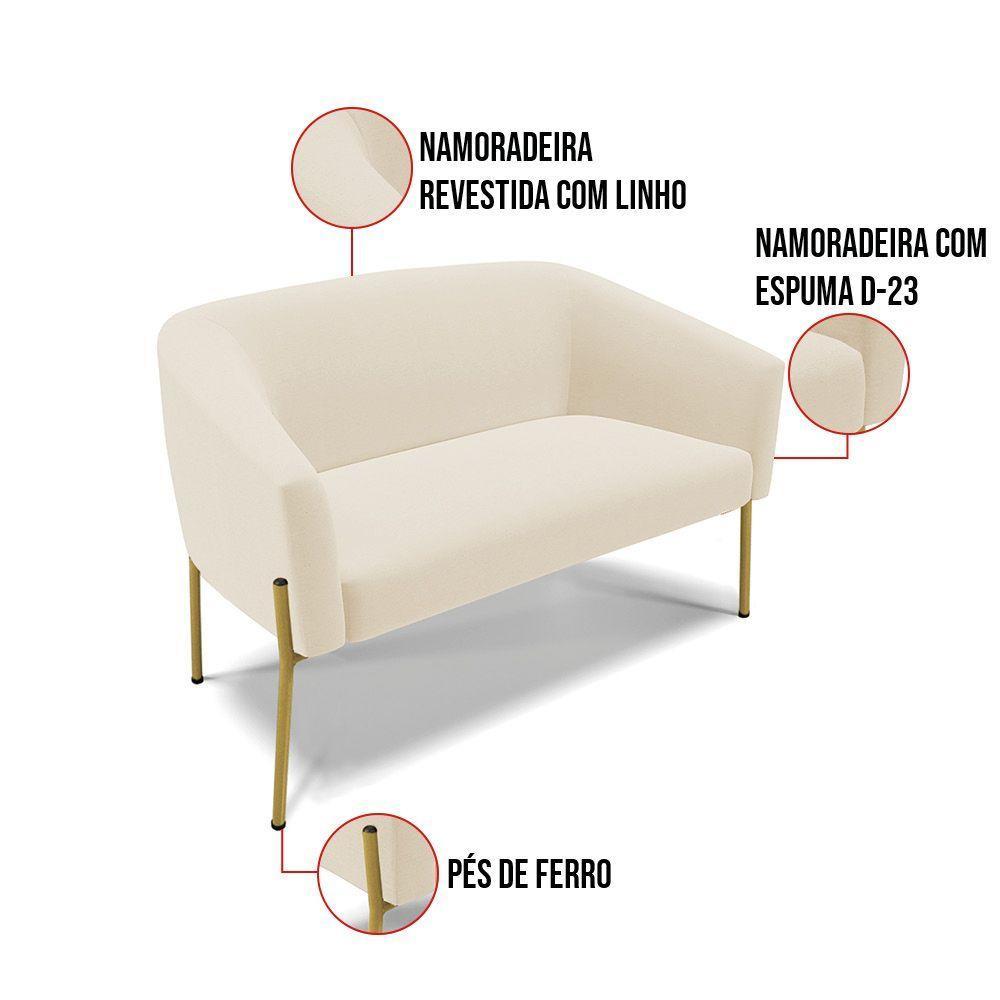 Sofá Namoradeira E Poltrona Pé De Ferro Dourado Stella Linho D03 - D'rossi Cor A19 Bege - 3
