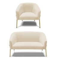 Sofá Namoradeira E Poltrona Pé De Ferro Dourado Stella Linho D03 - D'rossi Cor A19 Bege - 1