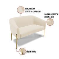 Sofá Namoradeira E Poltrona Pé De Ferro Dourado Stella Linho D03 - D'rossi Cor A19 Bege - 3
