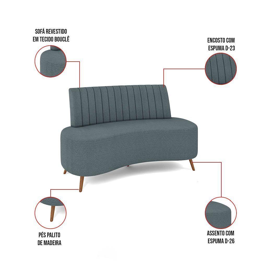 Sofá 2 Lugares Living 135cm Pé Palito Maraú Bouclê K01 - D'rossi Cor Azul - 2