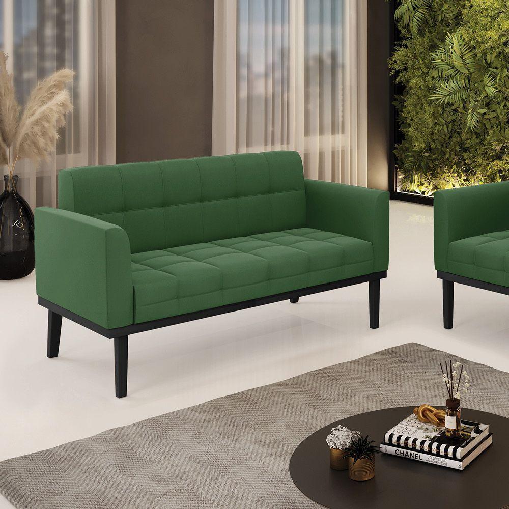 Sofá Namoradeira 2 Lugares Base De Madeira Preto Elisa Suede Verde D03 - D'rossi - 6