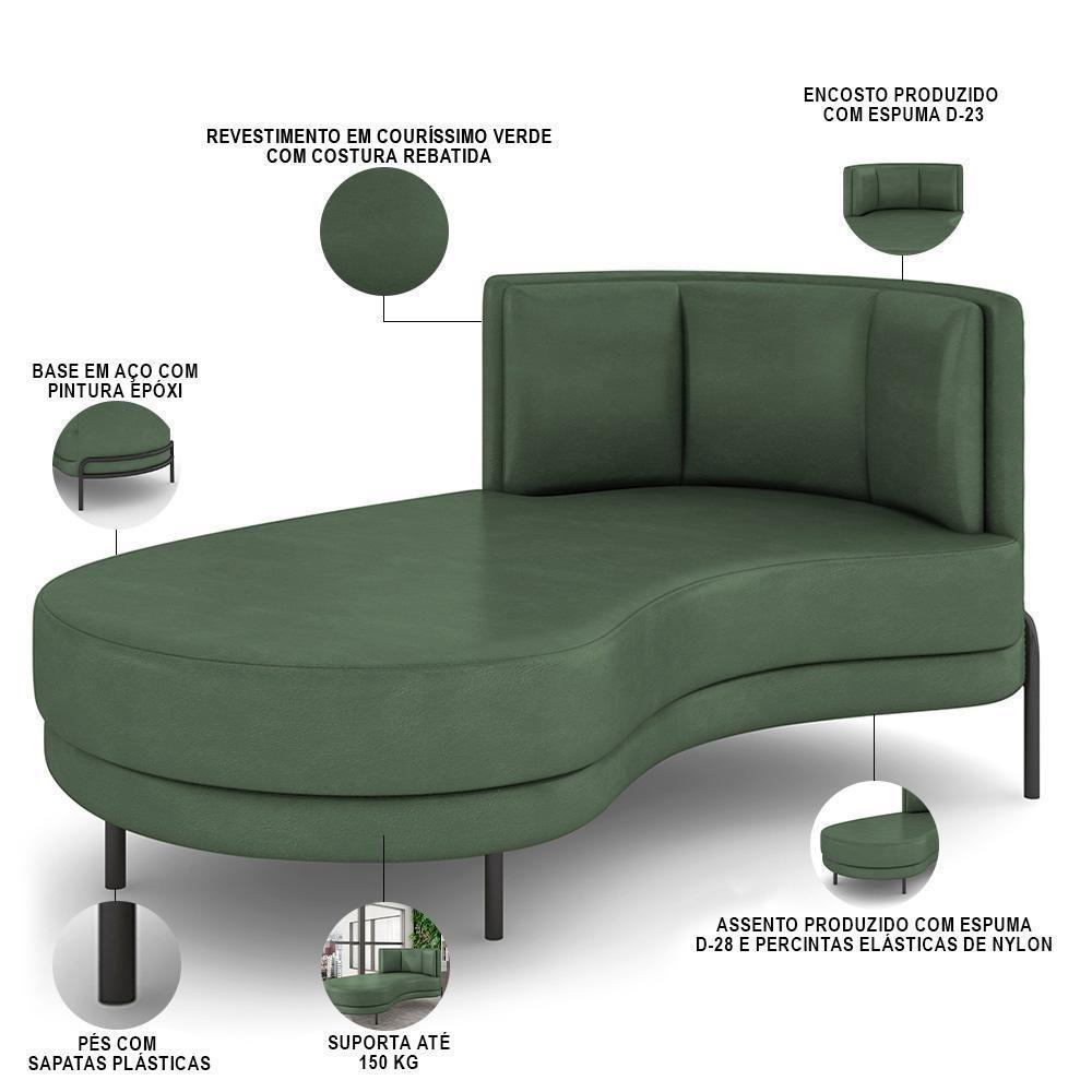 Sofá Chaise Longue Sala De Estar Living Lucca Esquerdo D02 Couríssimo Verde B-89 - Lyam Decor - 4