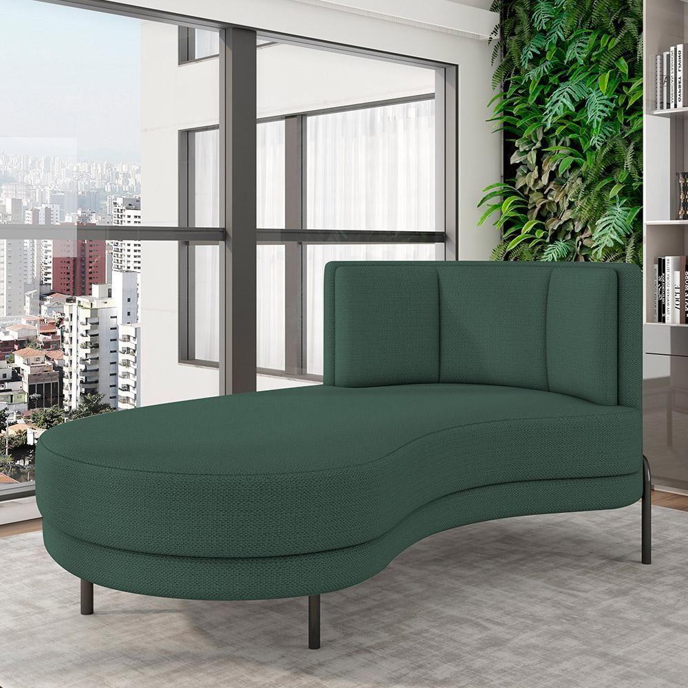 Sofá Chaise Longue Sala De Estar Living Lucca Esquerdo D02 Linho Verde Musgo C-117 - Lyam Decor - 5
