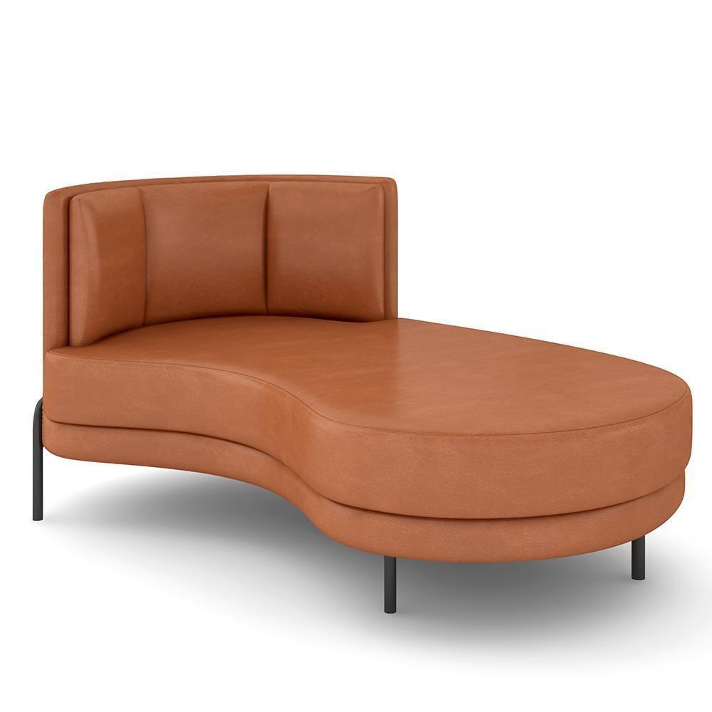 Sofá Chaise Longue Sala De Estar Living Lucca Direito D02 Couríssimo Camel B-14 - Lyam Decor - 1