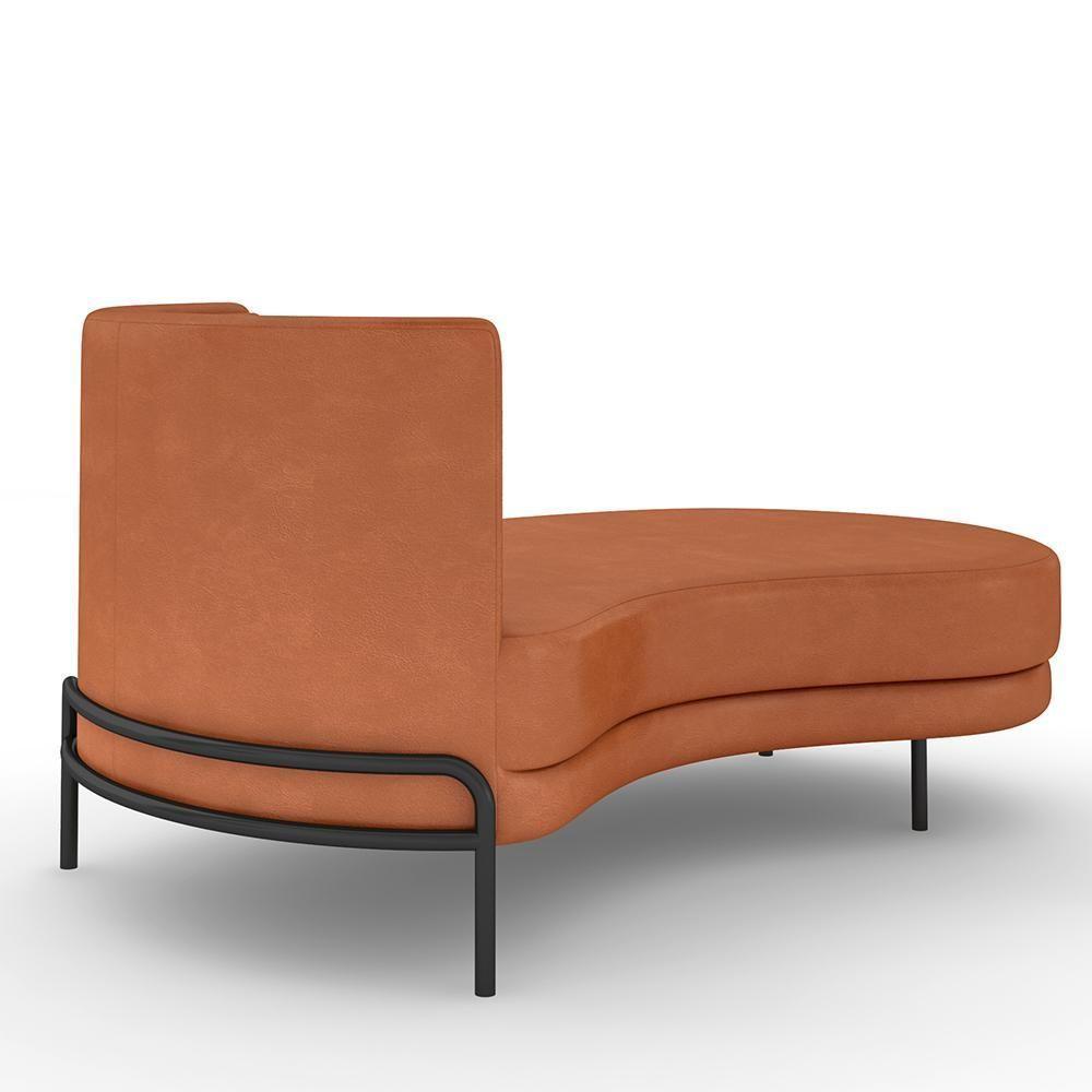 Sofá Chaise Longue Sala De Estar Living Lucca Direito D02 Couríssimo Camel B-14 - Lyam Decor - 3