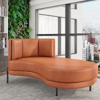 Sofá Chaise Longue Sala De Estar Living Lucca Direito D02 Couríssimo Camel B-14 - Lyam Decor - 5