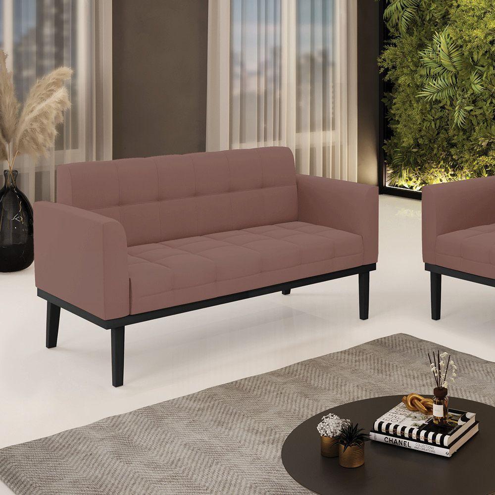 Sofá Namoradeira 2 Lugares Base De Madeira Preto Elisa Veludo Rosê D03 - D'rossi - 6