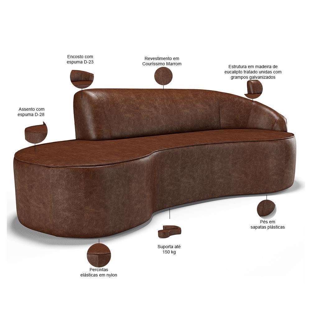 Sofá 3 Lugares Curvo Sala De Estar Living Firenze Direito D02 Couríssimo Marrom 180 Cm B-38 - Lyam - 6