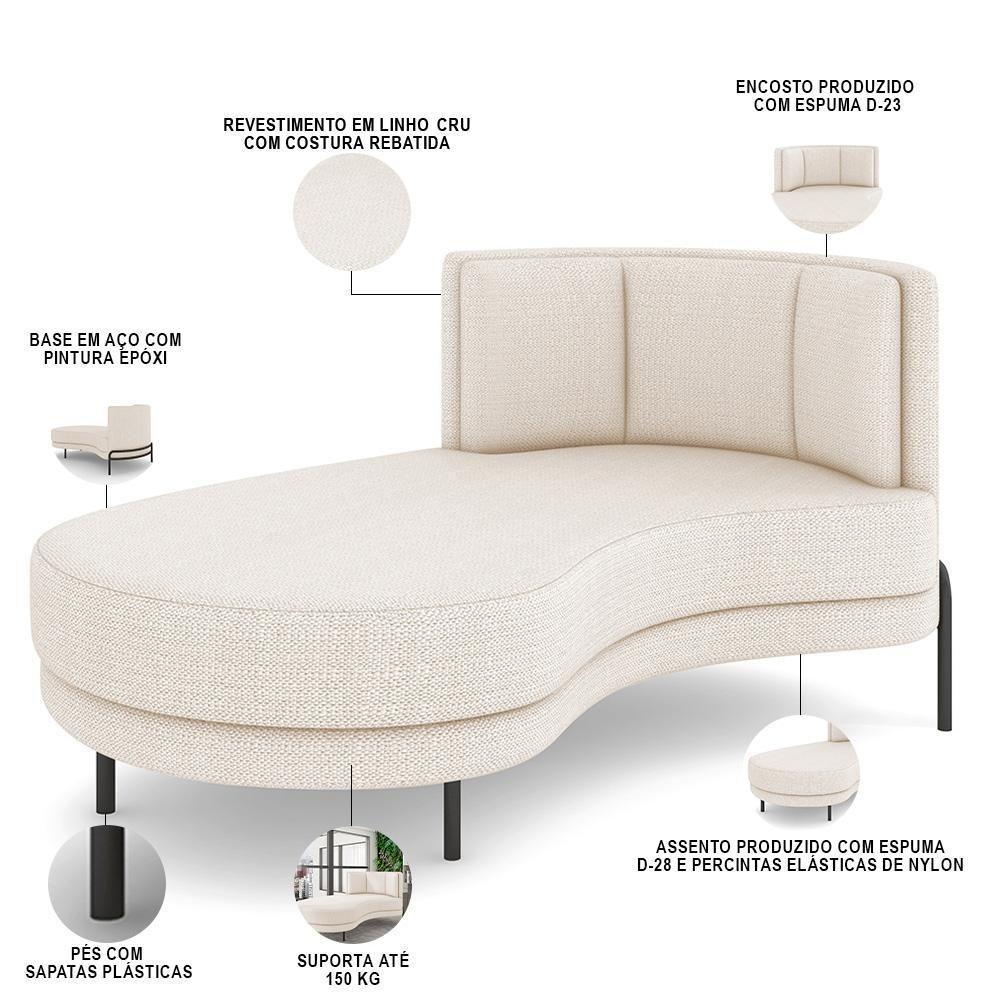 Sofá Chaise Longue Sala De Estar Living Lucca Esquerdo D02 Linho Cru D-461 - Lyam Decor - 5