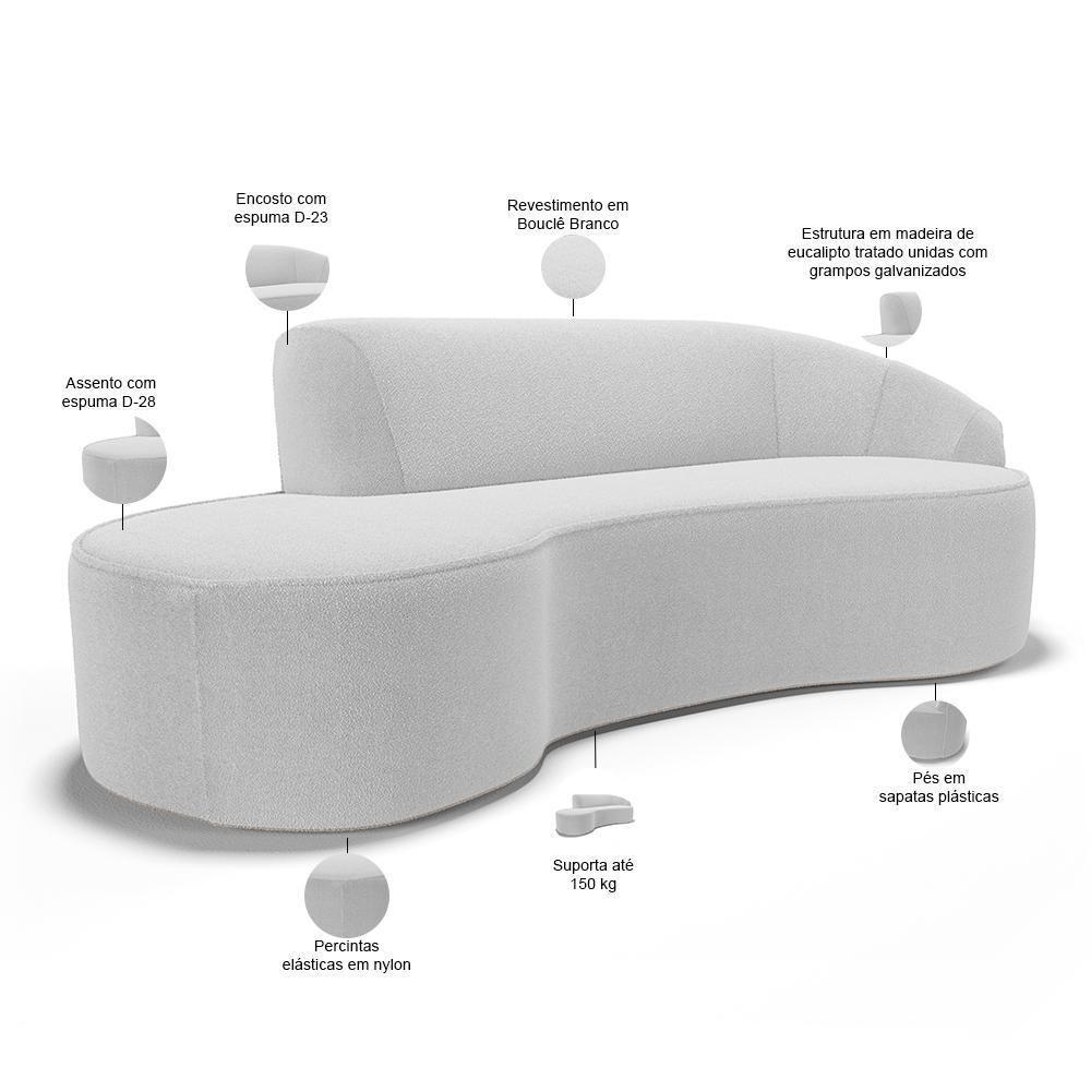 Sofá 4 Lugares Curvo Sala De Estar Living Firenze Direito D02 Bouclê Branco 260 Cm B-53 - Lyam - 6