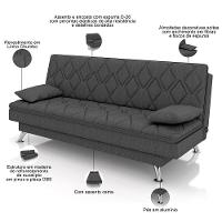 Sofá Cama Para Sala De Estar Quarto 193cm Lia M03 Linho Chumbo - Lyam Decor - 7