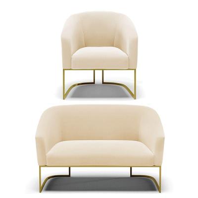 Namoradeira E Poltrona Base Industrial Dourado Stella Suede Bege D03 - D'rossi