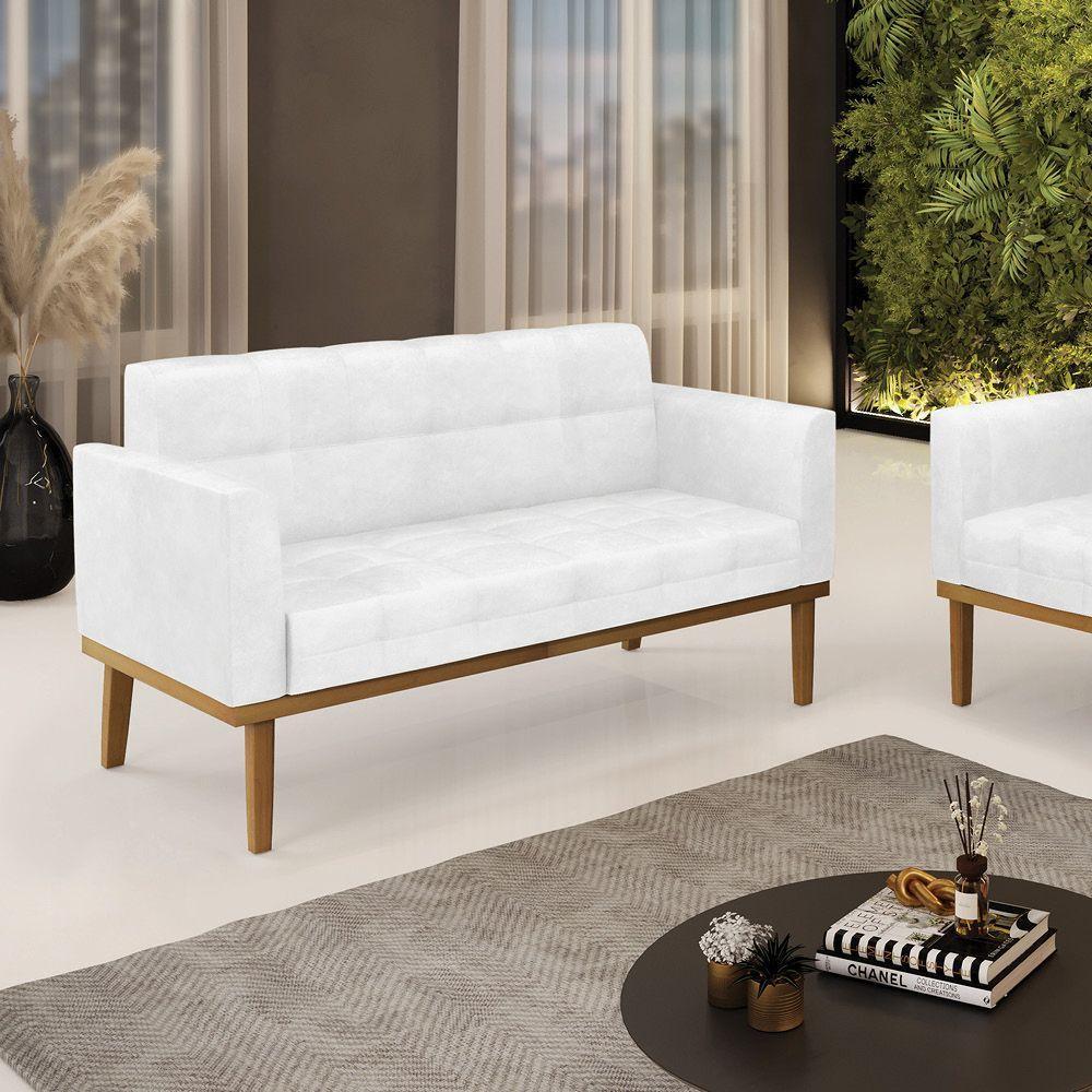 Sofá Namoradeira 2 Lugares Base De Madeira Castanho Elisa Corano Branco D03 - D'rossi - 6