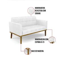 Sofá Namoradeira 2 Lugares Base De Madeira Castanho Elisa Corano Branco D03 - D'rossi - 2
