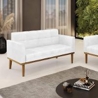 Sofá Namoradeira 2 Lugares Base De Madeira Castanho Elisa Corano Branco D03 - D'rossi - 6