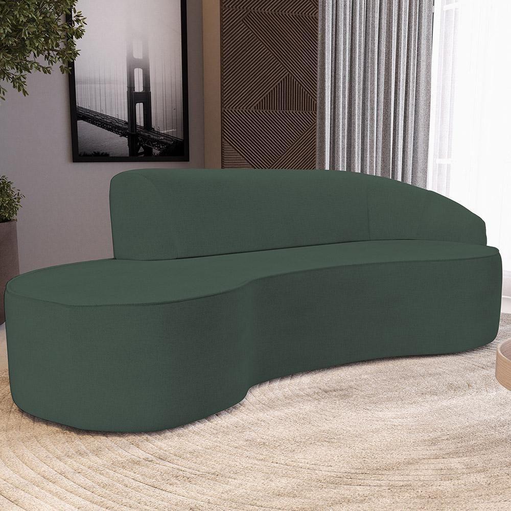Sofá 3 Lugares Curvo Sala De Estar Living Firenze Direito D02 Linho Verde Musgo 180 Cm C-117 - Lyam - 7