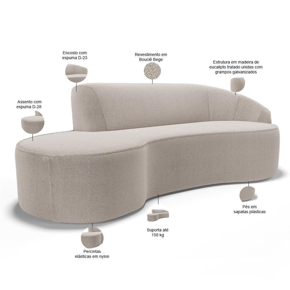 Sofá 3 Lugares Curvo Sala De Estar Living Firenze Direito D02 Bouclê Creme 180 Cm B-54 - Lyam - 6