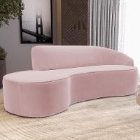 Sofá 3 Lugares Curvo Sala De Estar Living Firenze Direito D02 Veludo Rosê 180 Cm C-305 - Lyam - 8