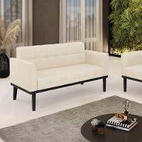 Sofá Namoradeira 2 Lugares Base De Madeira Preto Elisa Linho D03 - D'rossi Cor A19 Bege - 6