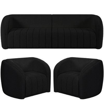 Kit Sofá 5 Lugares Para Sala 332cm Com 02 Poltronas Lazio M03 Bouclê Preto - Lyam Decor