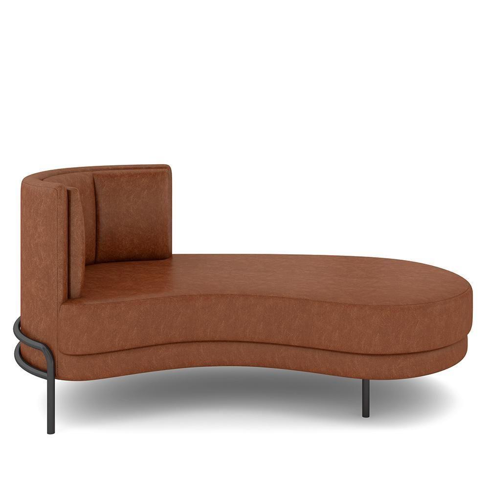 Sofá Chaise Longue Sala De Estar Living Lucca Direito D02 Couríssimo Marrom B-38 - Lyam Decor - 2