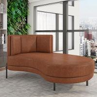 Sofá Chaise Longue Sala De Estar Living Lucca Direito D02 Couríssimo Marrom B-38 - Lyam Decor - 5