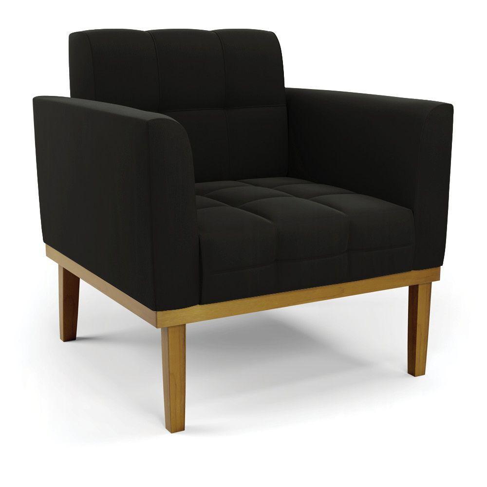 Namoradeira E Poltrona Base De Madeira Castanho Elisa Suede Preto D03 - D'rossi - 8