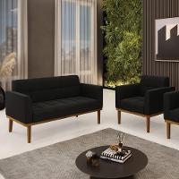 Namoradeira E Poltrona Base De Madeira Castanho Elisa Suede Preto D03 - D'rossi - 6