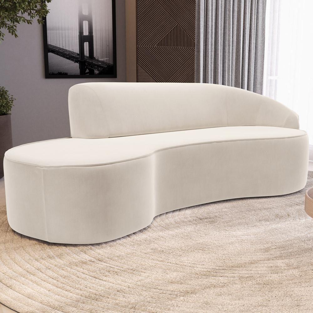 Sofá 3 Lugares Curvo Sala De Estar Living Firenze Direito D02 Veludo Bege 180 Cm C-309 - Lyam - 7