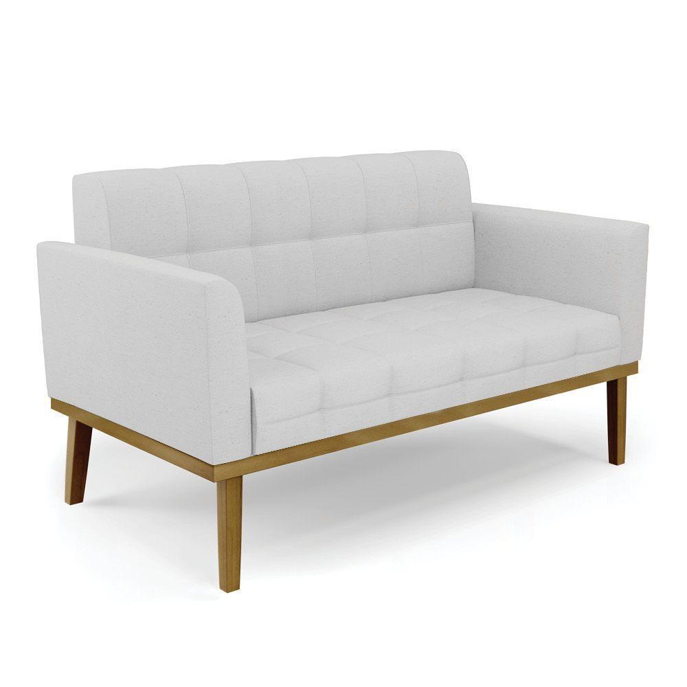 Sofá Namoradeira 2 Lugares Base De Madeira Castanho Elisa Linho D03 - D'rossi Cor A05 Cinza - 1