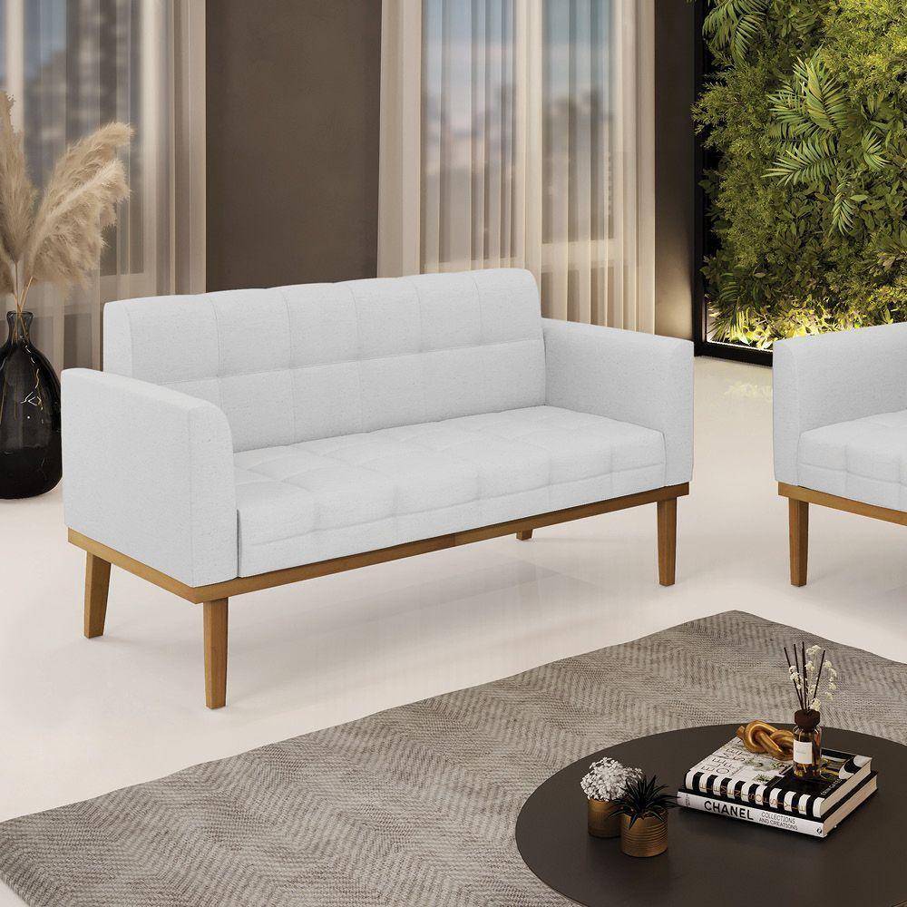 Sofá Namoradeira 2 Lugares Base De Madeira Castanho Elisa Linho D03 - D'rossi Cor A05 Cinza - 6