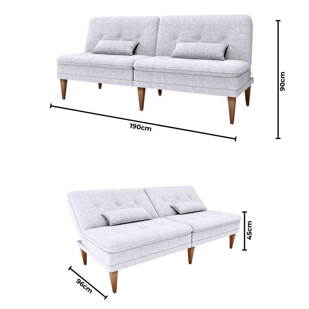 Sofá Cama Na Caixa 3 Lugares 190cm E Almofadas Taylor Matrix Bege Bege - 3