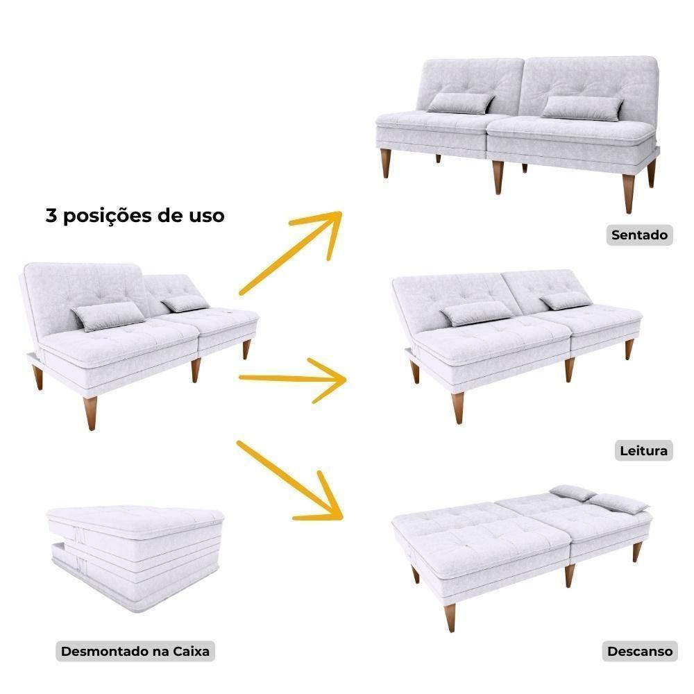 Sofá Cama Na Caixa 3 Lugares 190cm E Almofadas Taylor Matrix Bege Bege - 4