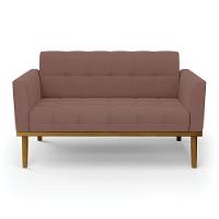 Sofá Namoradeira 2 Lugares Base De Madeira Castanho Elisa Veludo D03 - D'rossi Cor Rose - 5