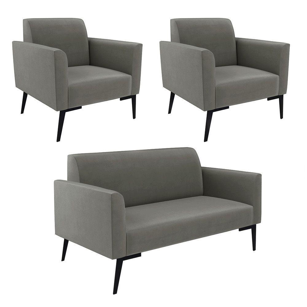 Sofá Namoradeira Com 2 Poltronas Pés Villach Marisa Suede Grafite D03 - D'rossi - 1