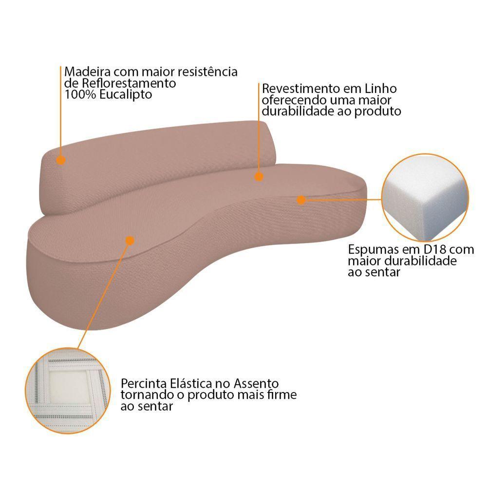 Sofá Curvo 2 Lugares Amsterdã 140cm Linho - Amarena Móveis Cor Rosê - 3
