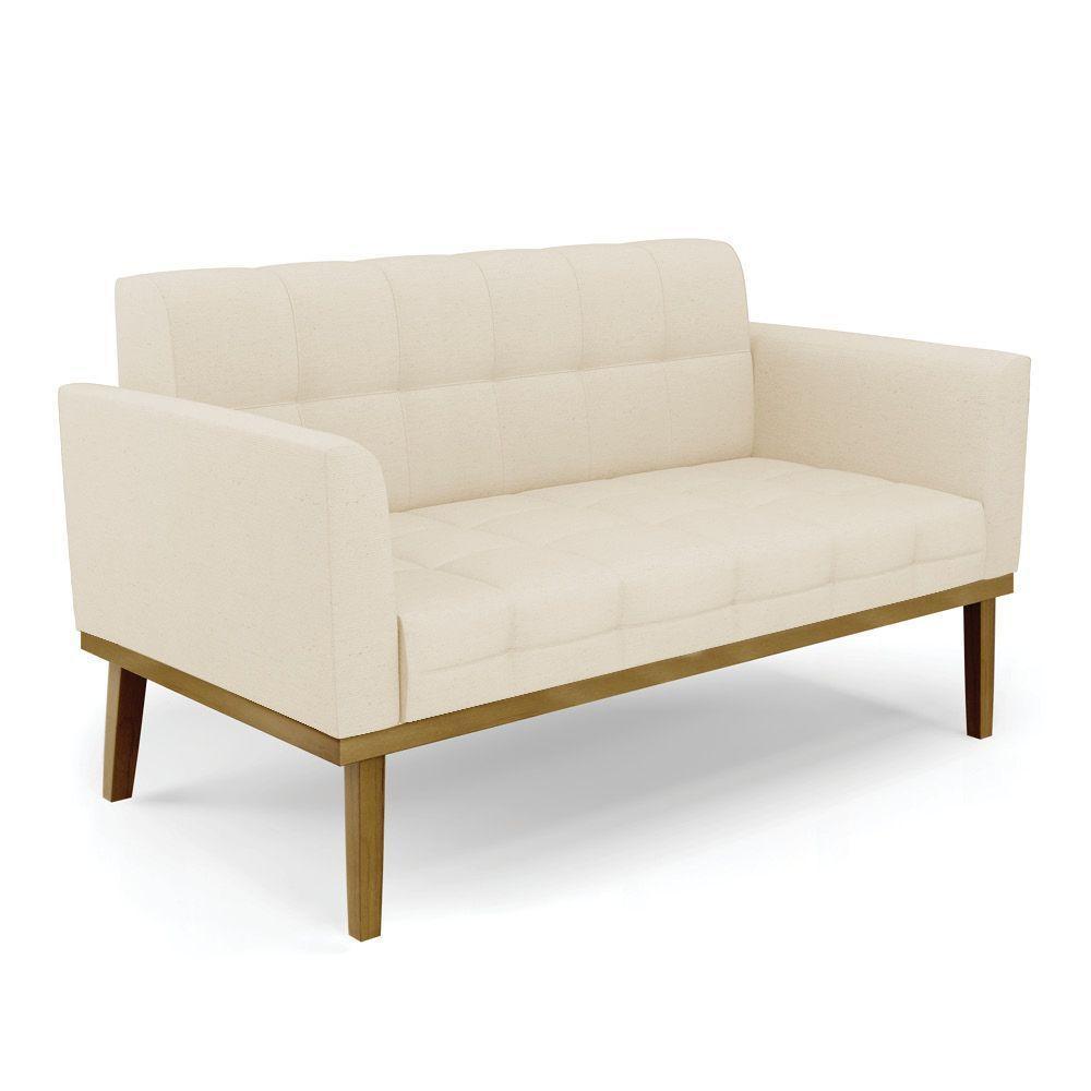 Sofá Namoradeira 2 Lugares Base De Madeira Castanho Elisa Linho D03 - D'rossi Cor A19 Bege - 1