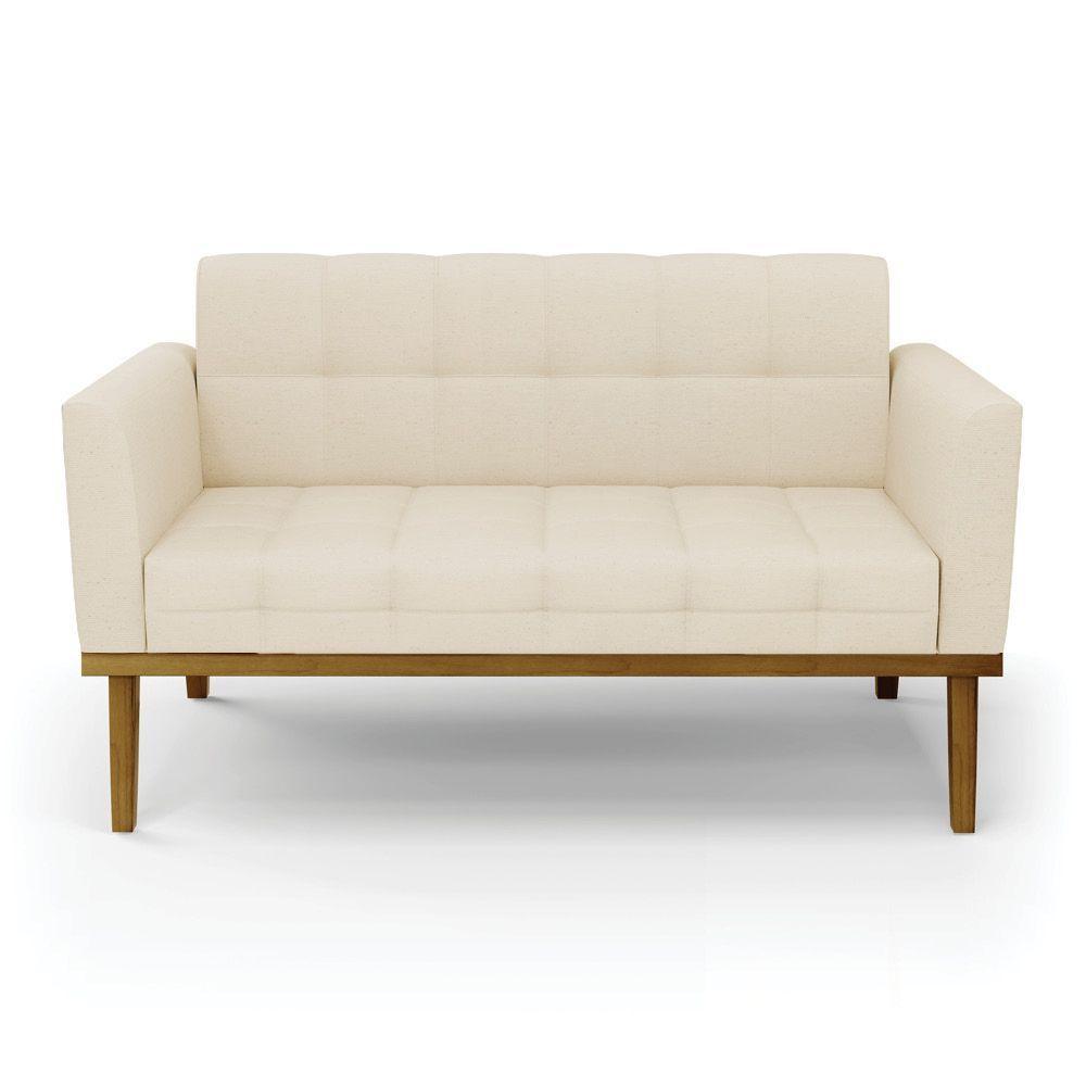 Sofá Namoradeira 2 Lugares Base De Madeira Castanho Elisa Linho D03 - D'rossi Cor A19 Bege - 5
