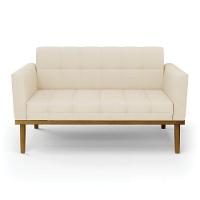 Sofá Namoradeira 2 Lugares Base De Madeira Castanho Elisa Linho D03 - D'rossi Cor A19 Bege - 5
