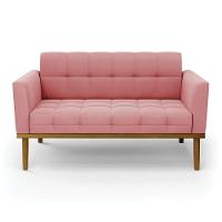 Sofá Namoradeira 2 Lugares Base De Madeira Castanho Elisa Suede Rosê D03 - Drossi - 5