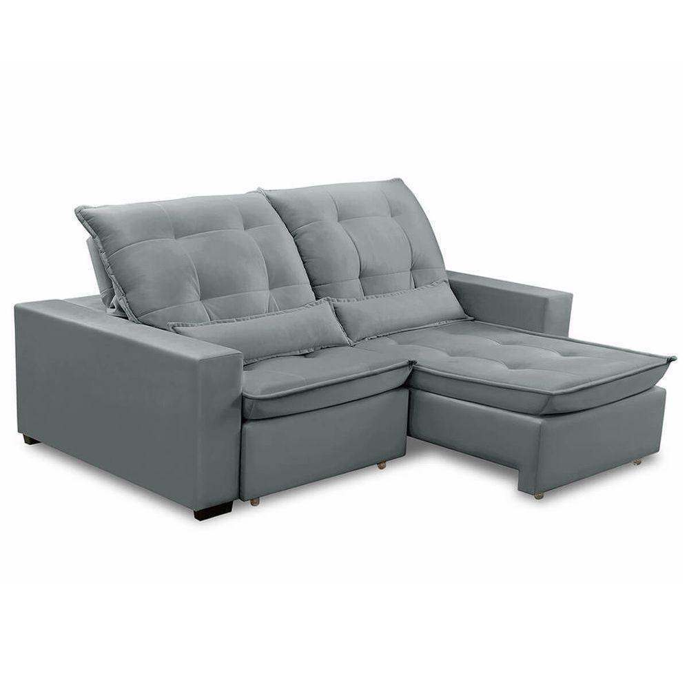 Sofa Retratil Reclinavel 2 Lugares 1,90m Atlantis Veludo Cinza Claro Lansofbr - 6