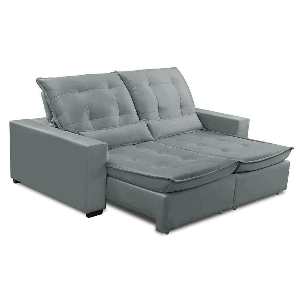 Sofa Retratil Reclinavel 2 Lugares 1,90m Atlantis Veludo Cinza Claro Lansofbr - 7