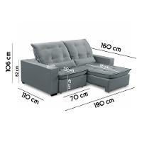 Sofa Retratil Reclinavel 2 Lugares 1,90m Atlantis Veludo Cinza Claro Lansofbr - 2