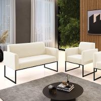 Sofá Namoradeira Com Poltrona Base Industrial Preto Marisa Veludo Bege D03 - D'rossi - 7