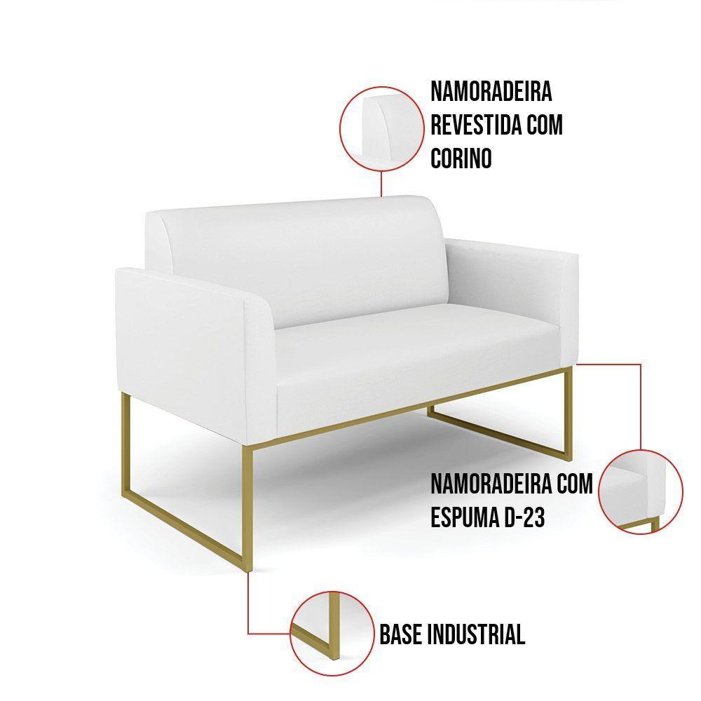 Sofá Namoradeira Com Poltrona Base Industrial Dourado Marisa Corino Branco D03 - D'rossi - 3