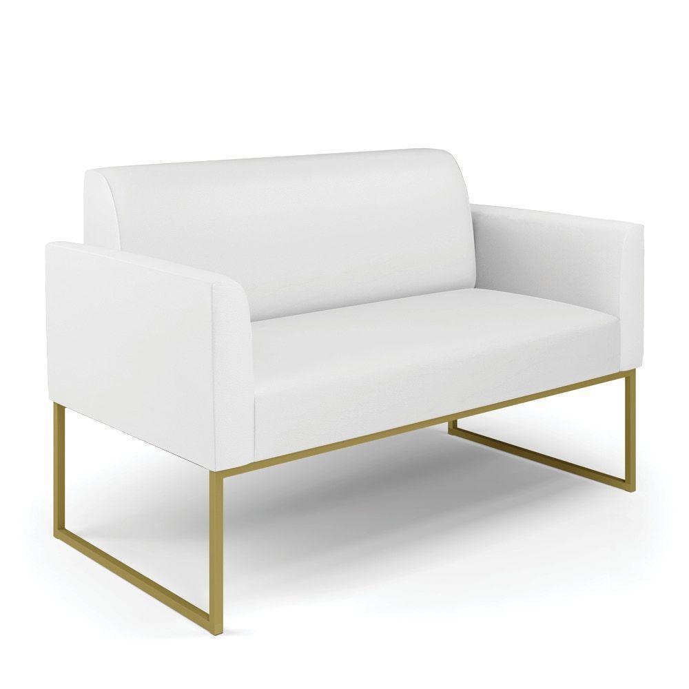 Sofá Namoradeira Com Poltrona Base Industrial Dourado Marisa Corino Branco D03 - D'rossi - 6