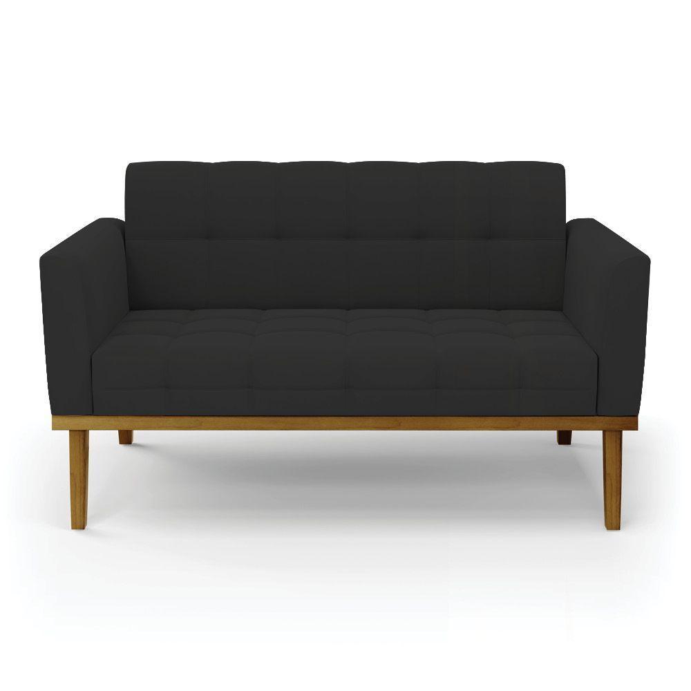 Sofá Namoradeira 2 Lugares Base De Madeira Castanho Elisa Veludo D03 - D'rossi Cor Preto - 5