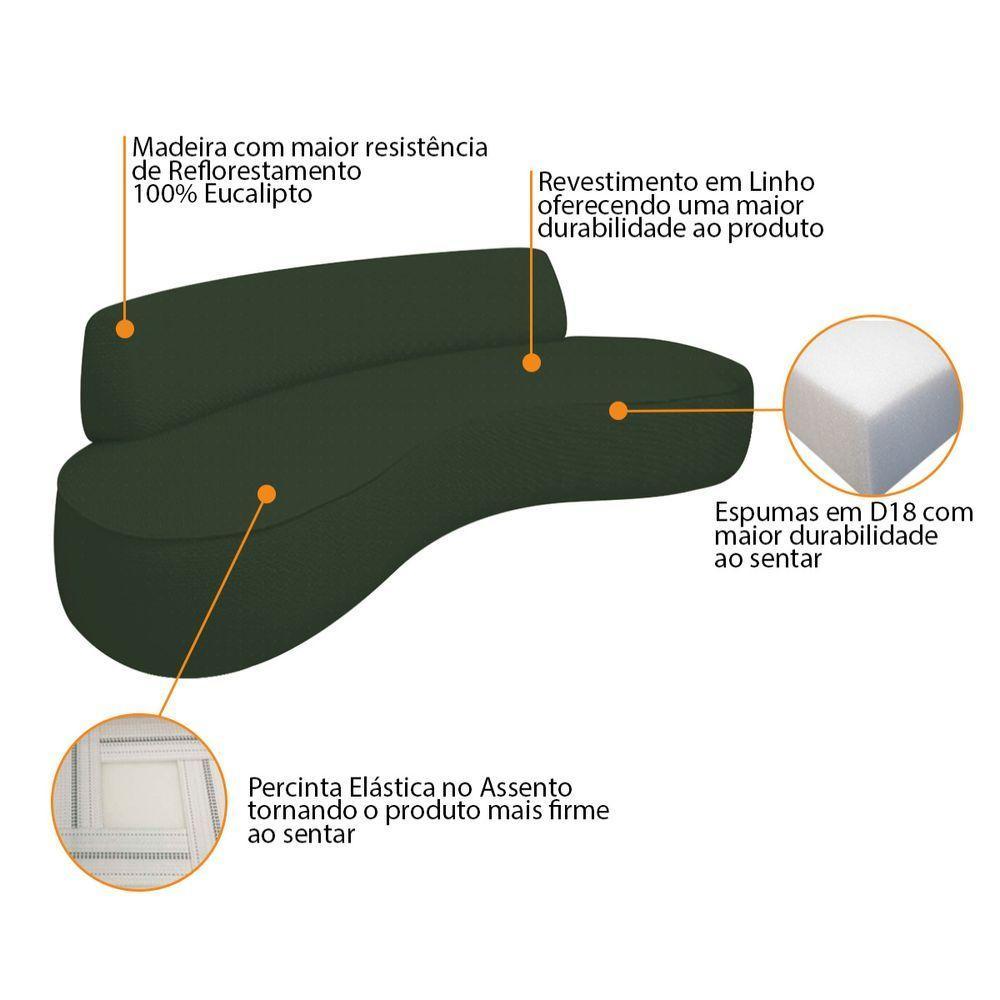 Sofá Curvo 3 Lugares Amsterdã 180cm Linho - Doce Sonho Móveis Cor Verde - 3