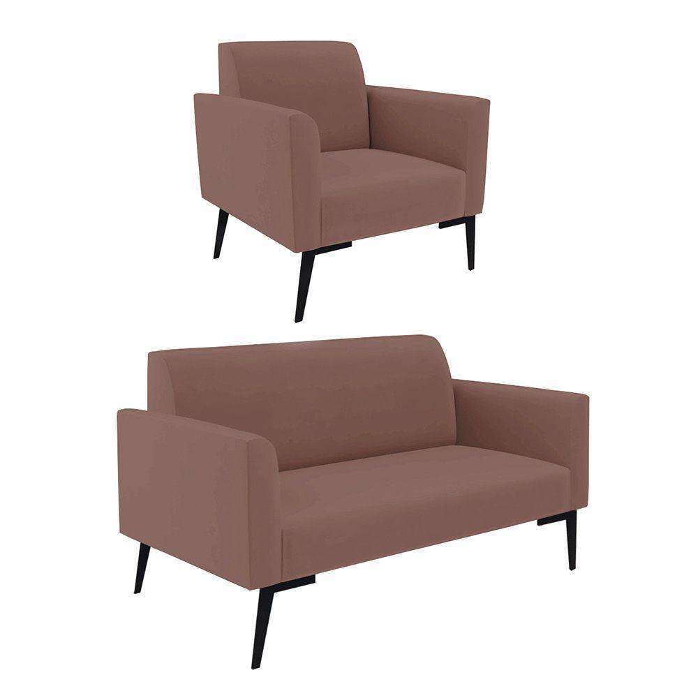 Sofá Namoradeira Com Poltrona Pés Villach Marisa Veludo Rosê D03 - D'rossi - 1